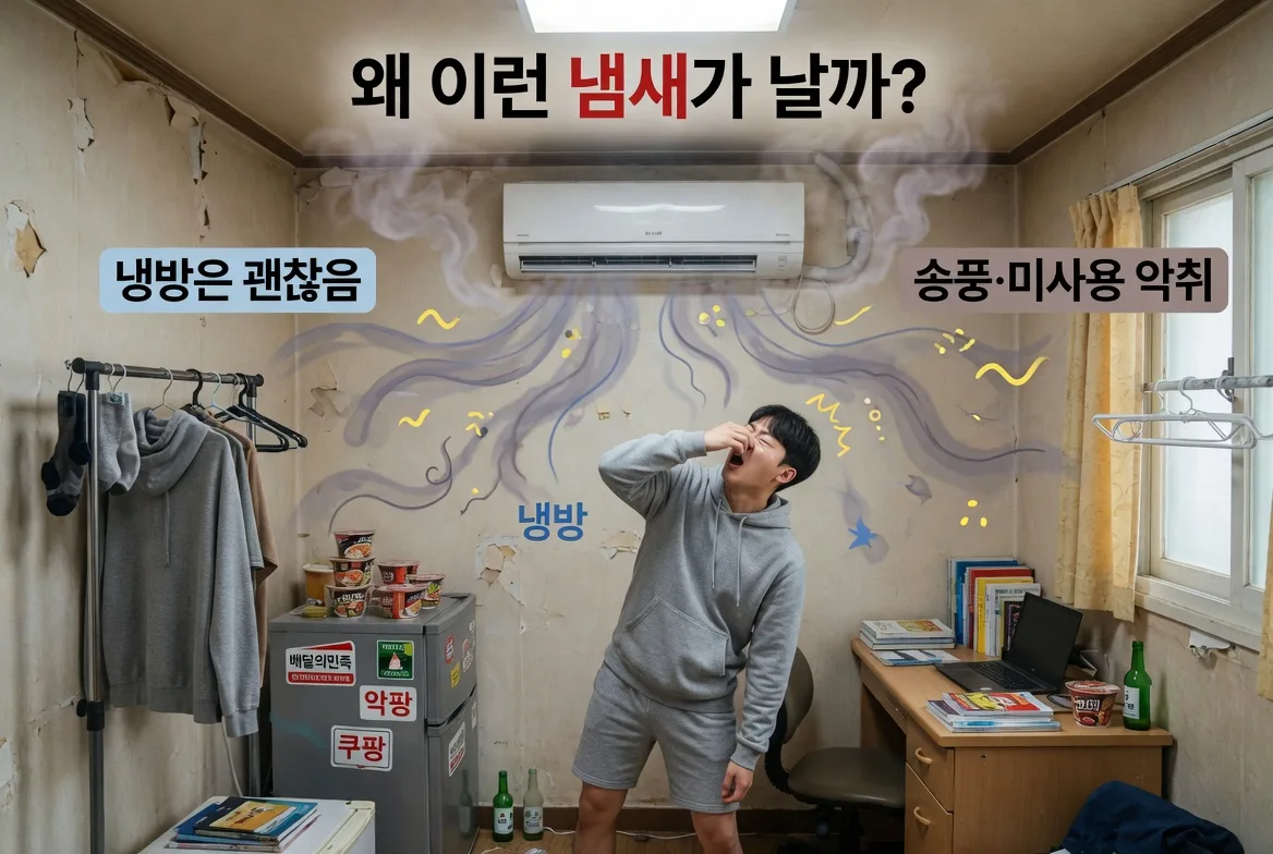 벽걸이 에어컨 송풍이나 미사용 때 악취가 나는 이유와 해결방법